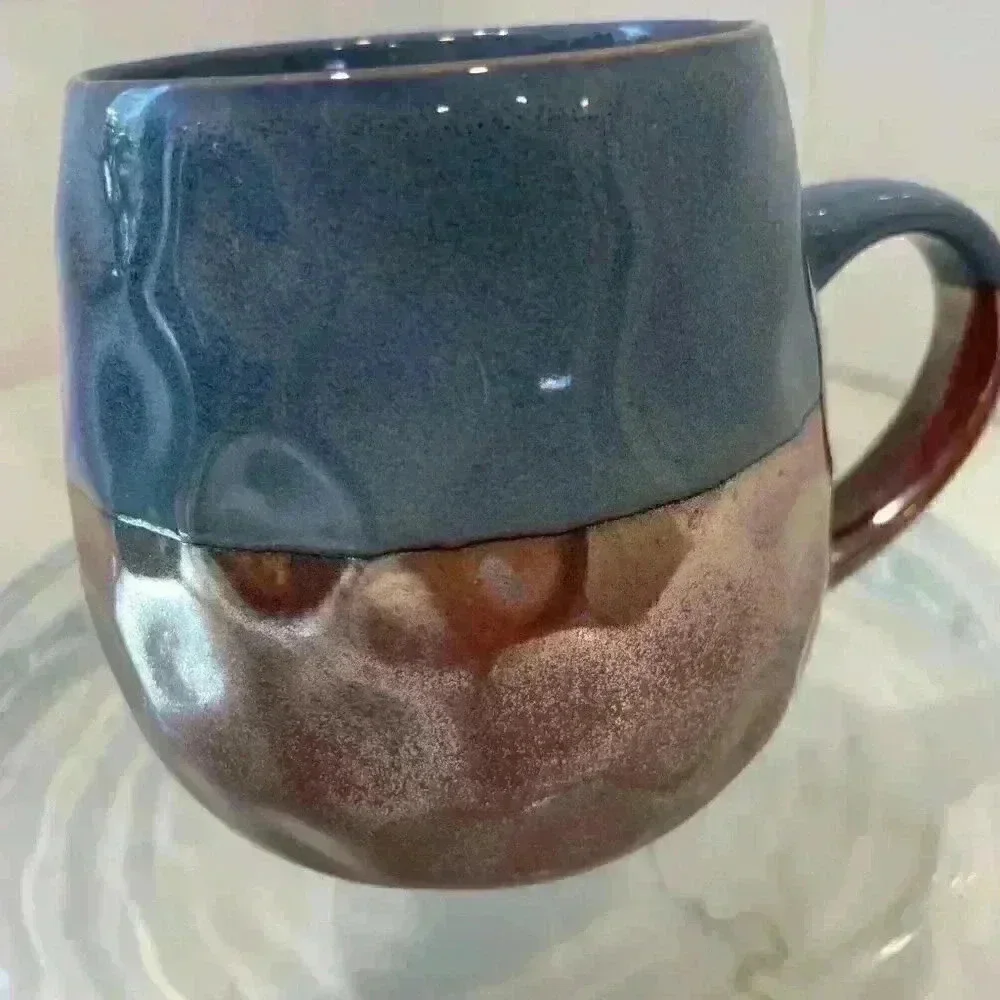 Boston warehouse trading corp. Coffee Mug Tea Cup Stoneware Gold and Blue Split